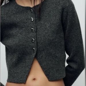 NWOT ZARA PLAIN CROPPED CARDIGAN in GRAY MARL